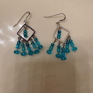 Chic Silver and Teal Beaded Earrings